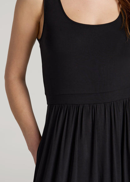 American Tall Women Jersey Tank Maxi Dress with Pockets for Tall Women in Black