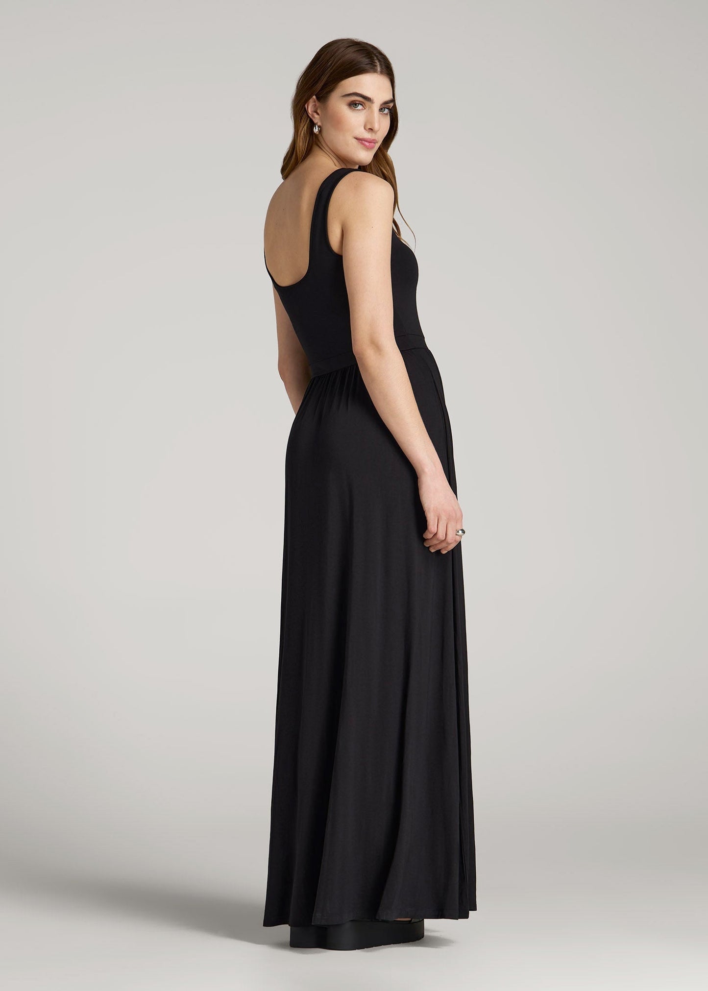 American Tall Women Jersey Tank Maxi Dress with Pockets for Tall Women in Black