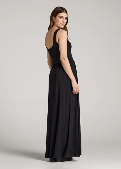 American Tall Women Jersey Tank Maxi Dress with Pockets for Tall Women in Black