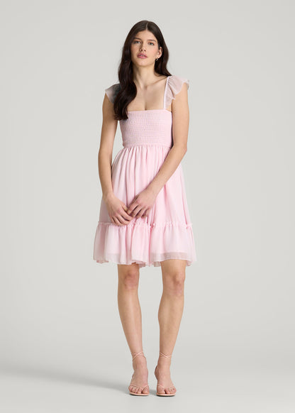 American Tall Women Chiffon Mini Gumdrop Dress for Tall Women in Barely Pink