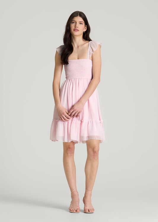 American Tall Women Chiffon Mini Gumdrop Dress for Tall Women in Barely Pink