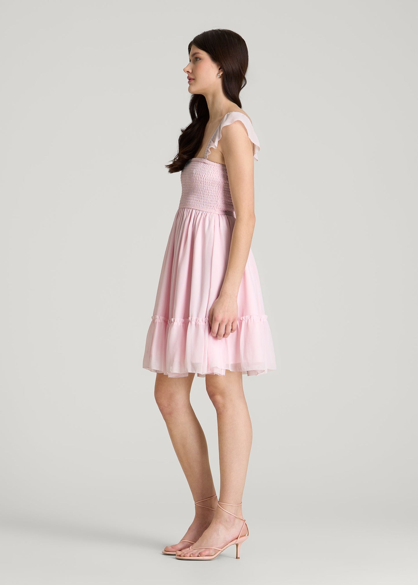 American Tall Women Chiffon Mini Gumdrop Dress for Tall Women in Barely Pink