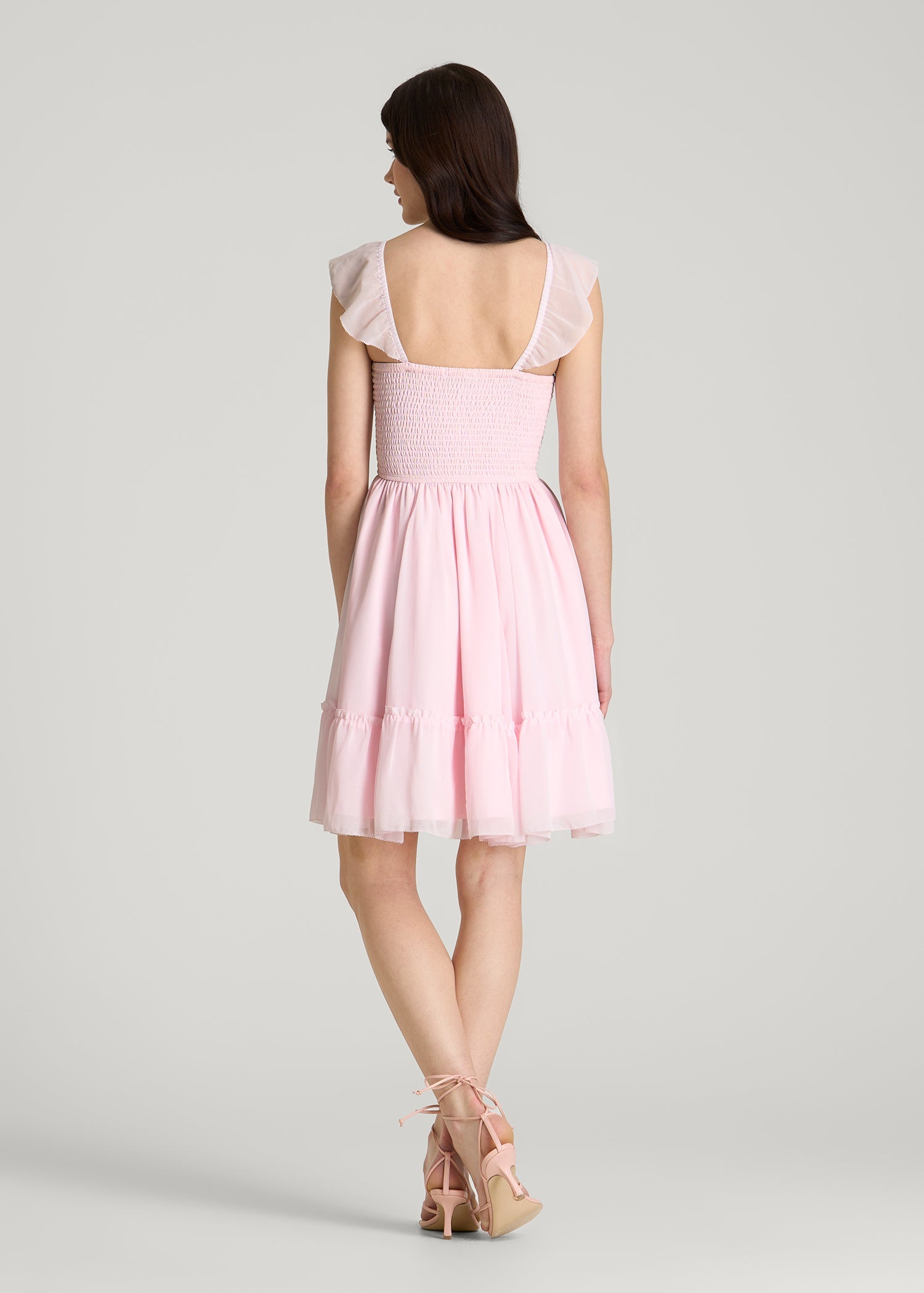 American Tall Women Chiffon Mini Gumdrop Dress for Tall Women in Barely Pink