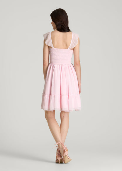 American Tall Women Chiffon Mini Gumdrop Dress for Tall Women in Barely Pink