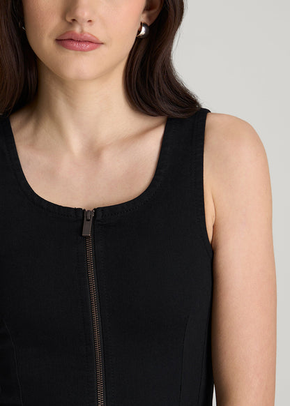 American Tall Women Short Denim Tank Dress for Tall Women in Optimum Black