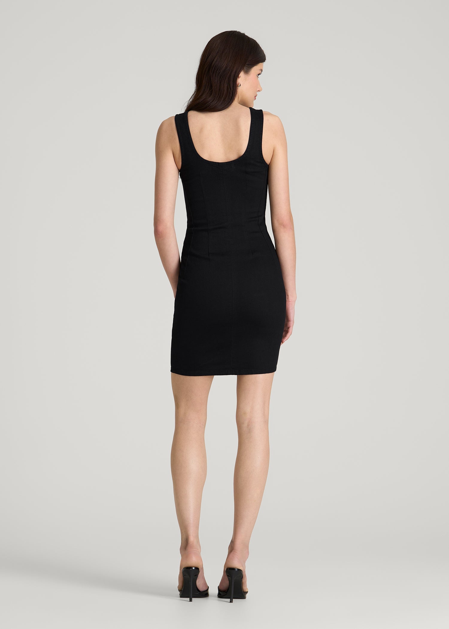 American Tall Women Short Denim Tank Dress for Tall Women in Optimum Black