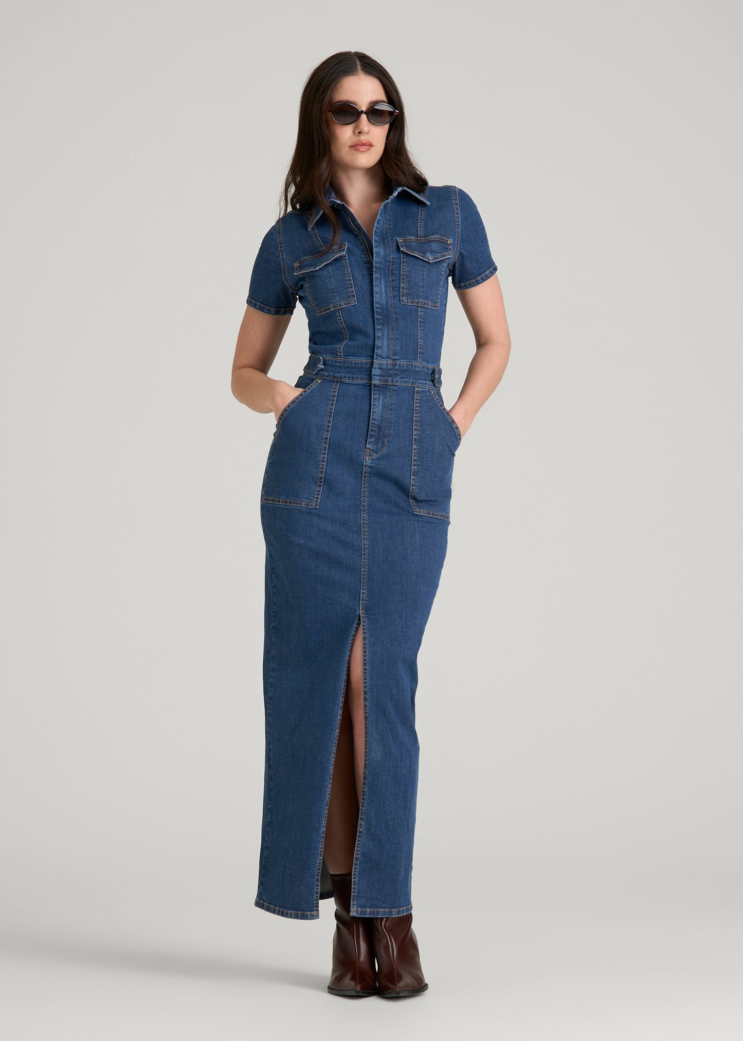 American Tall Women Maxi Denim Dress for Tall Women in New Colorado Blue