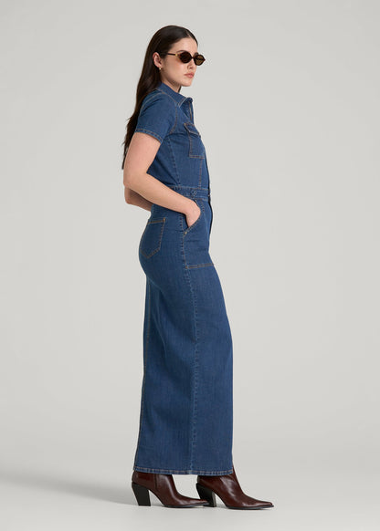 American Tall Women Maxi Denim Dress for Tall Women in New Colorado Blue