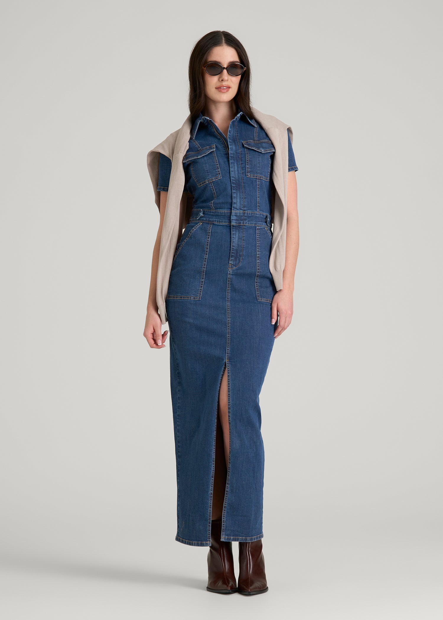 American Tall Women Maxi Denim Dress for Tall Women in New Colorado Blue