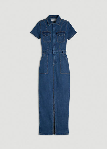 American Tall Women Maxi Denim Dress for Tall Women in New Colorado Blue