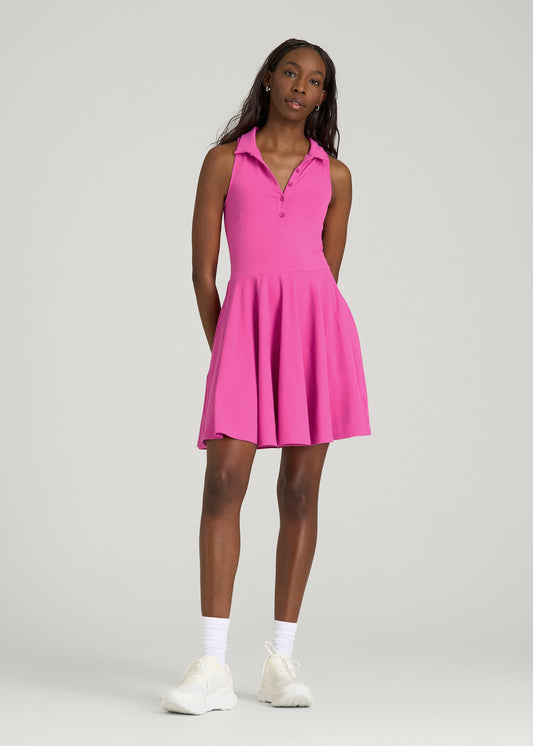 American Tall Women Balance Racerback Sleeveless Polo Dress for Tall Women in Magenta