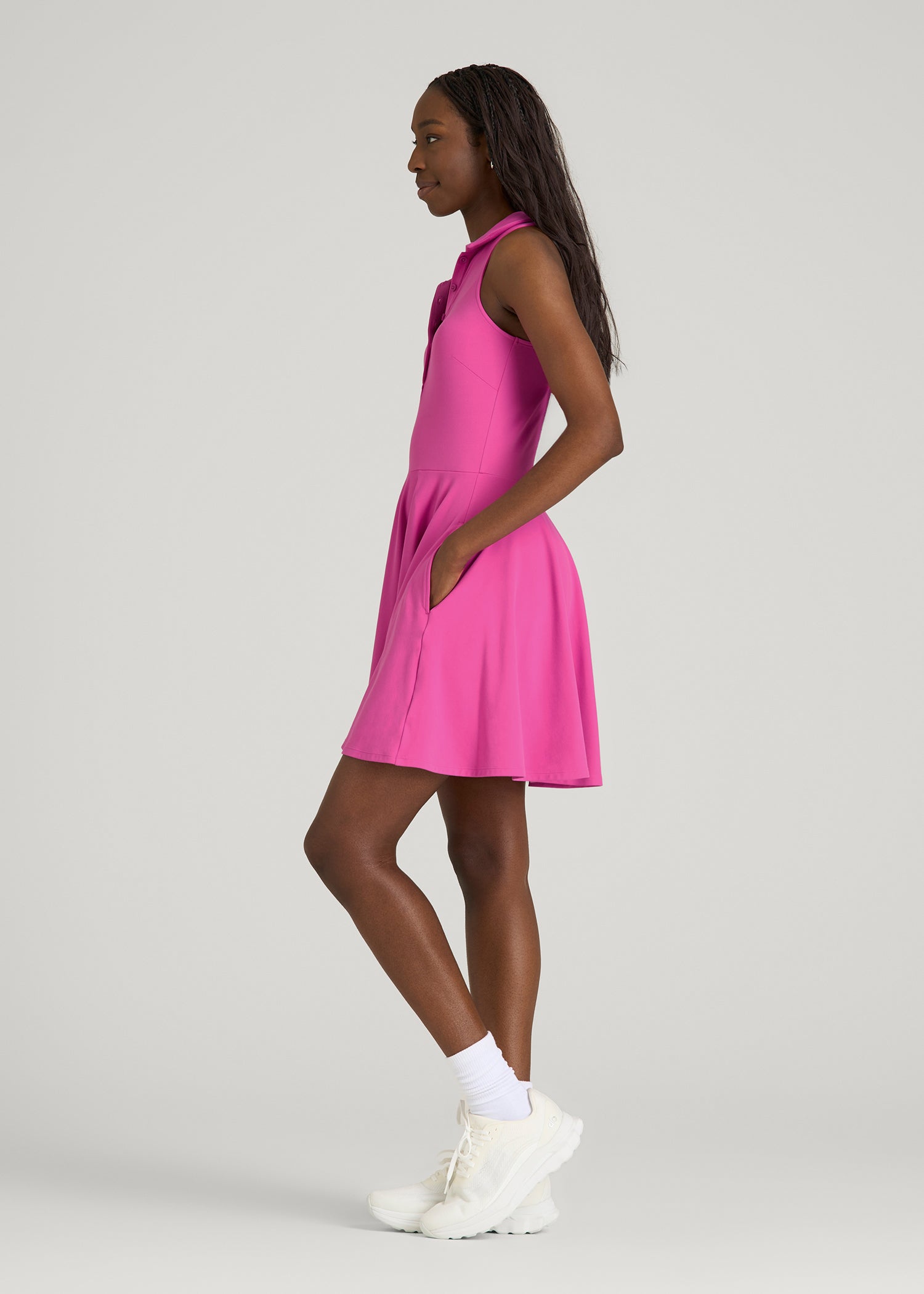 American Tall Women Balance Racerback Sleeveless Polo Dress for Tall Women in Magenta