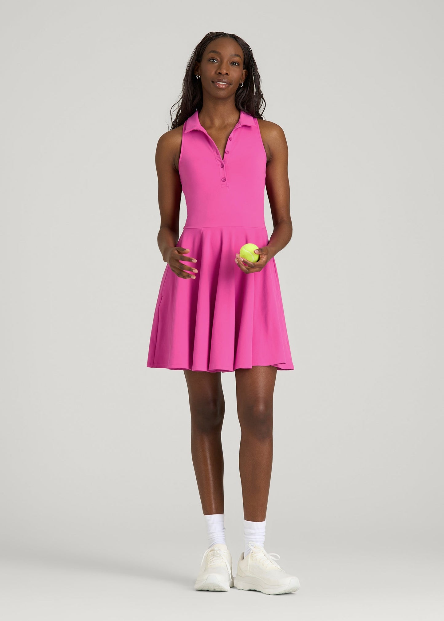 American Tall Women Balance Racerback Sleeveless Polo Dress for Tall Women in Magenta