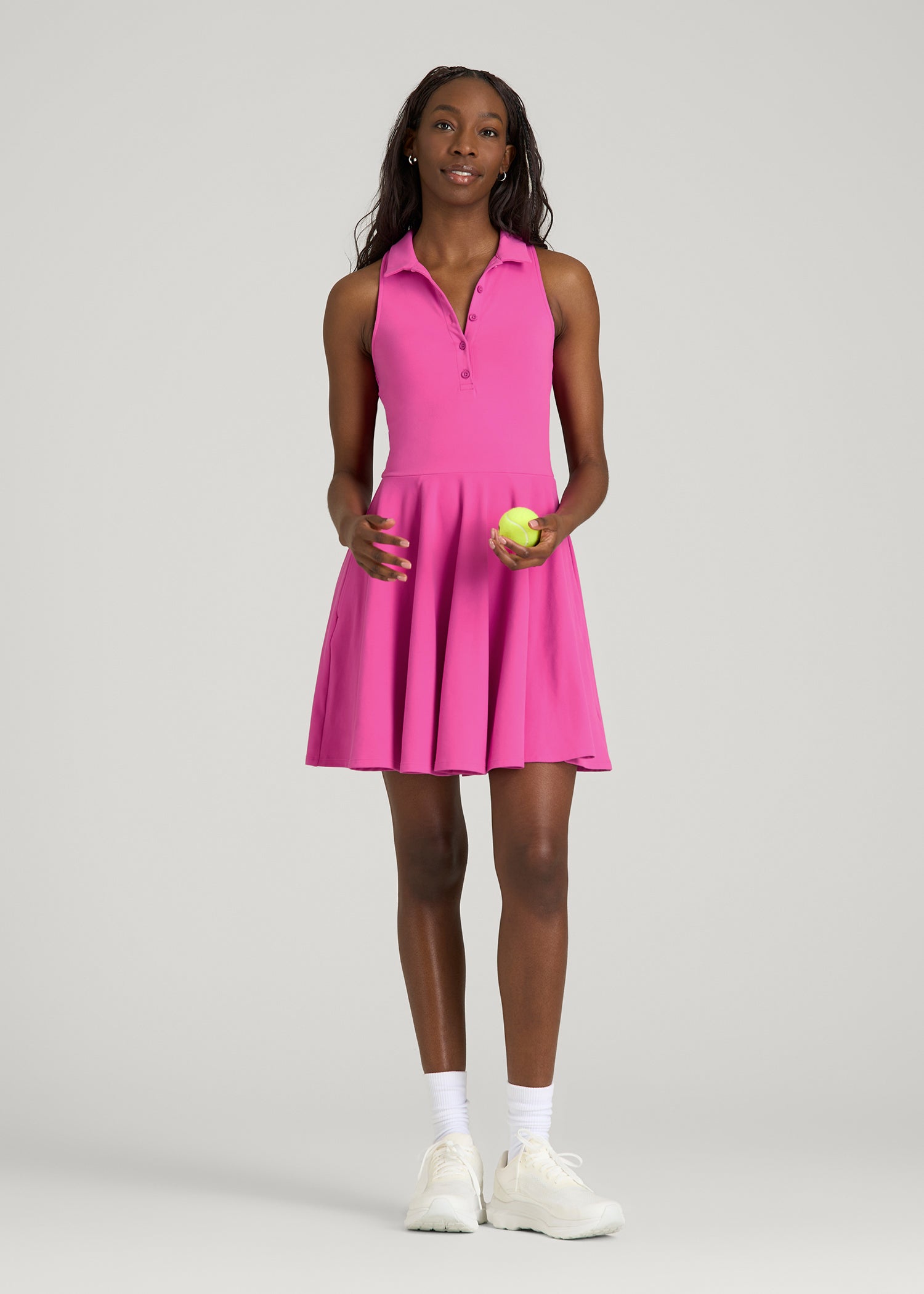American Tall Women Balance Racerback Sleeveless Polo Dress for Tall Women in Magenta