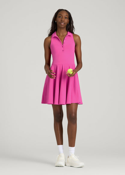 American Tall Women Balance Racerback Sleeveless Polo Dress for Tall Women in Magenta