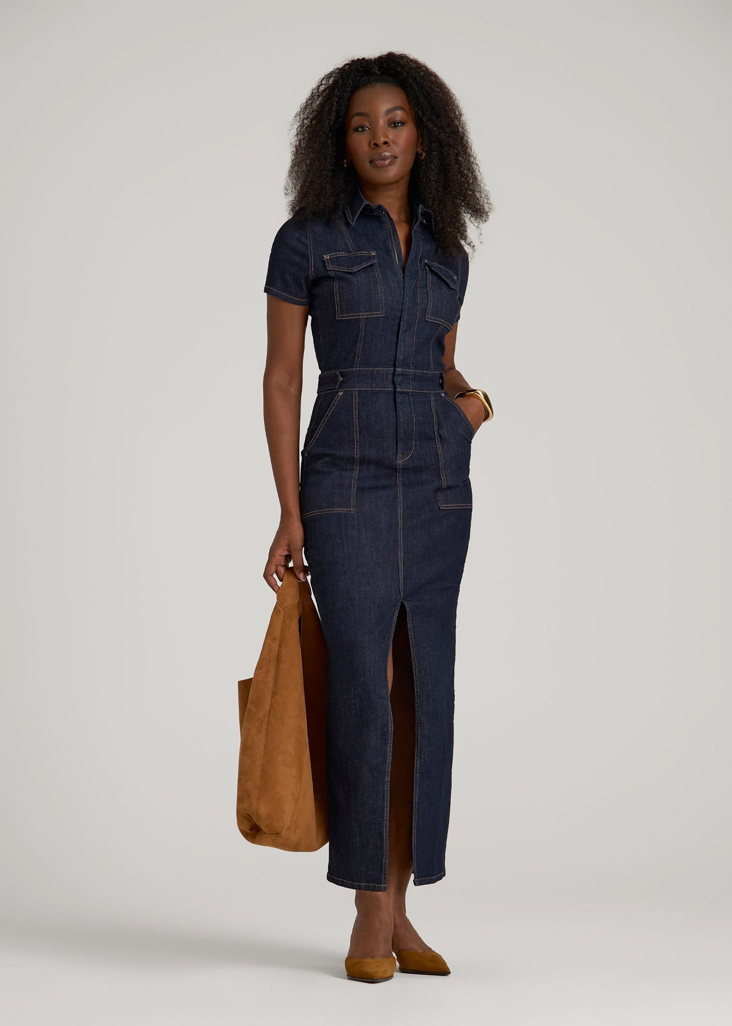 American Tall Women Maxi Denim Dress for Tall Women in Rinse Wash