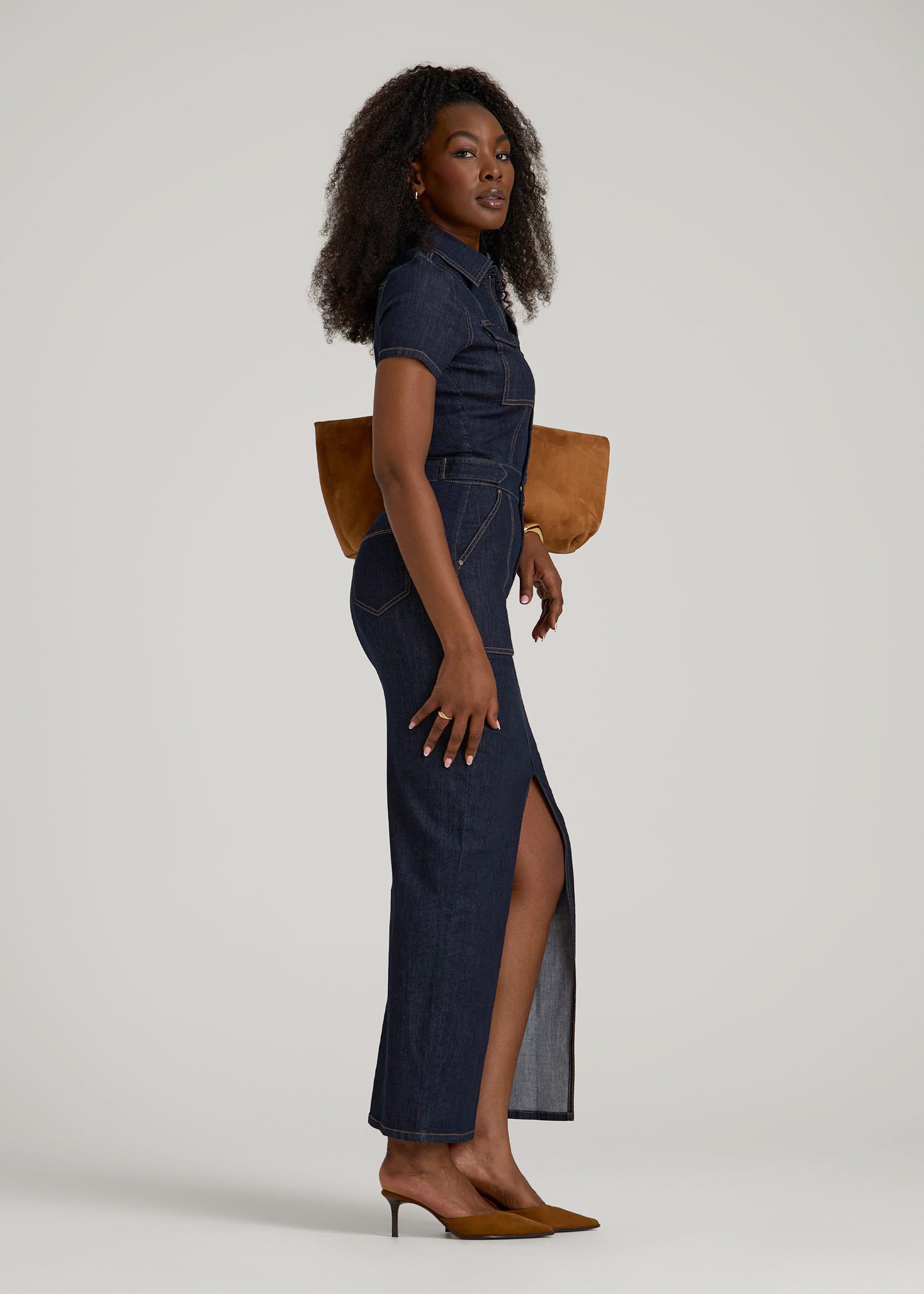 American Tall Women Maxi Denim Dress for Tall Women in Rinse Wash