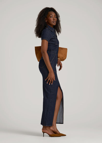 American Tall Women Maxi Denim Dress for Tall Women in Rinse Wash