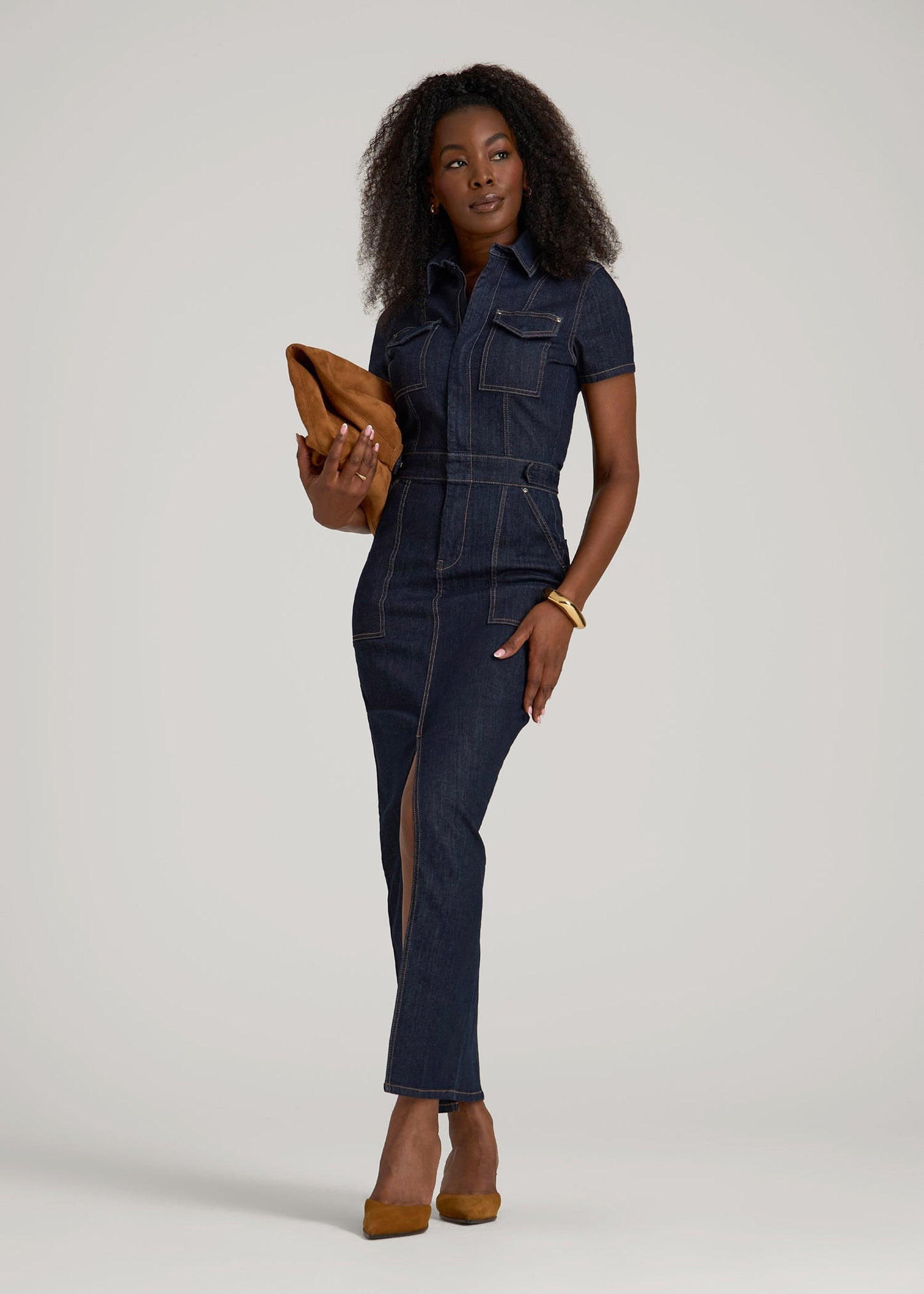 American Tall Women Maxi Denim Dress for Tall Women in Rinse Wash