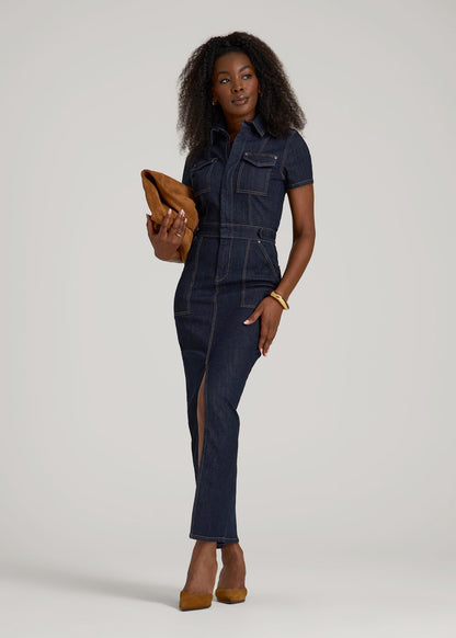 American Tall Women Maxi Denim Dress for Tall Women in Rinse Wash