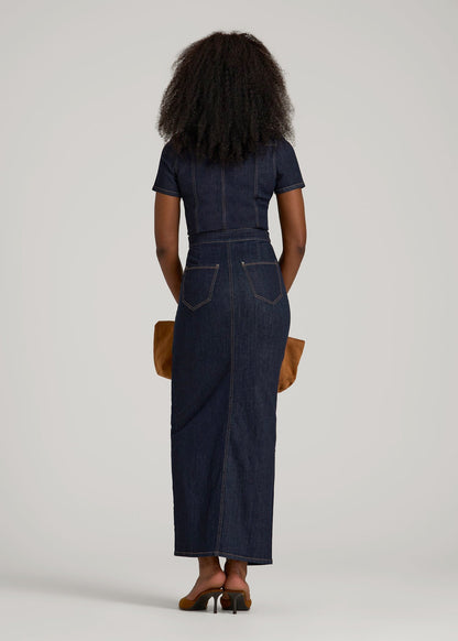 American Tall Women Maxi Denim Dress for Tall Women in Rinse Wash