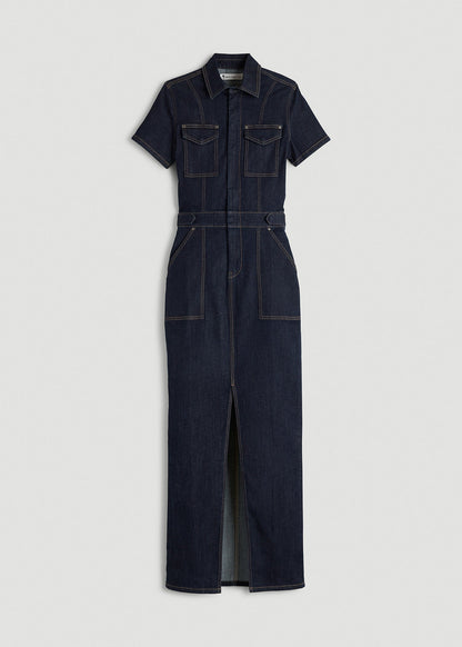 American Tall Women Maxi Denim Dress for Tall Women in Rinse Wash