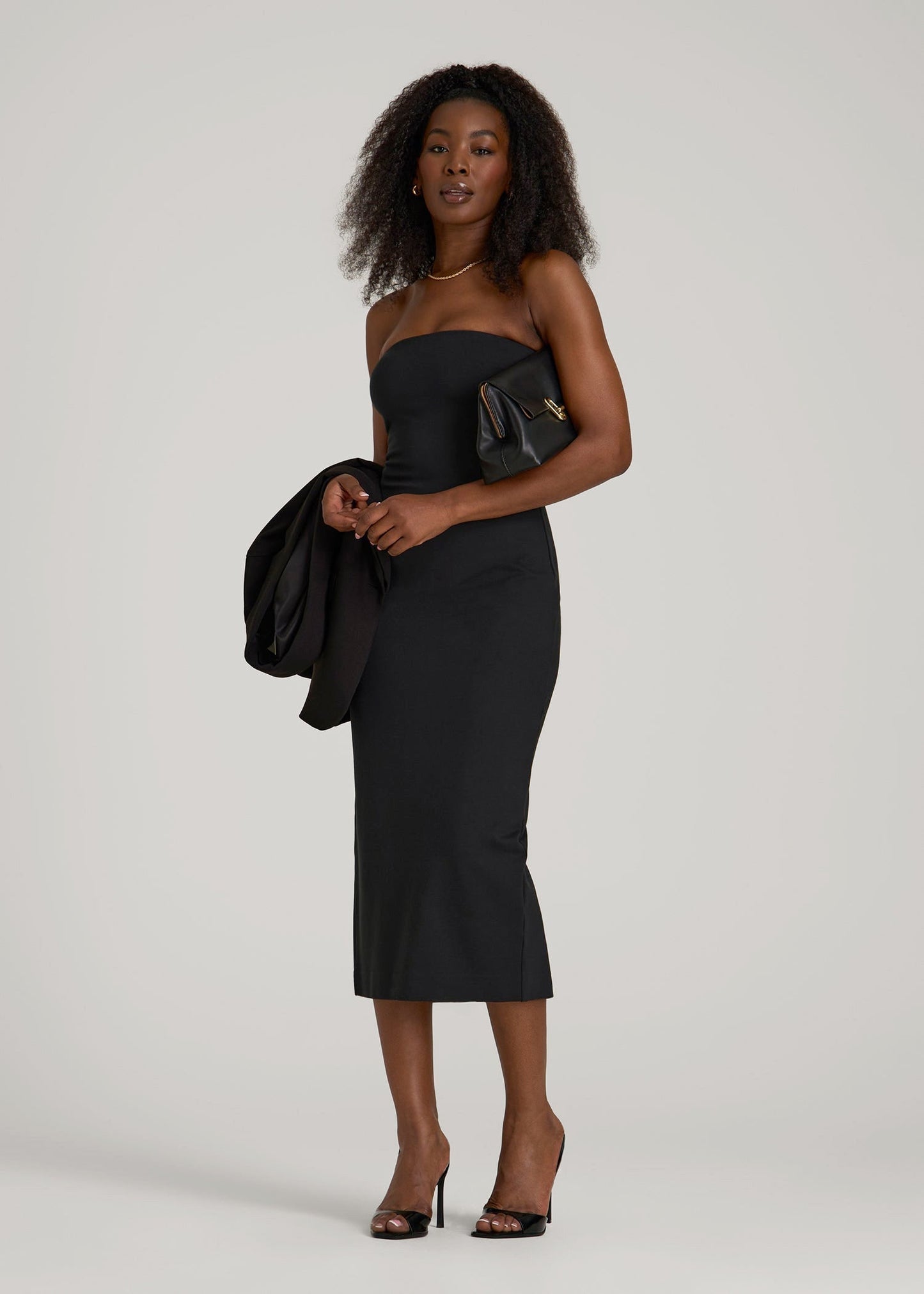 American Tall Women Soft Flex Ponte Fitted Bustier Dress for Tall Women in Black