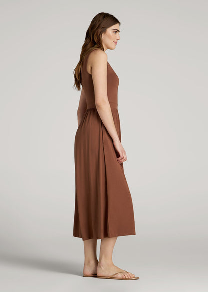 American Tall Women|Men Jersey Tank Dress with Pockets for Tall Women in Clay Brown