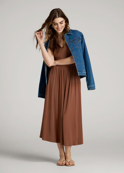American Tall Women|Men Jersey Tank Dress with Pockets for Tall Women in Clay Brown