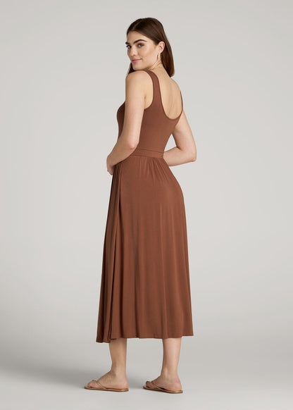 American Tall Women|Men Jersey Tank Dress with Pockets for Tall Women in Clay Brown