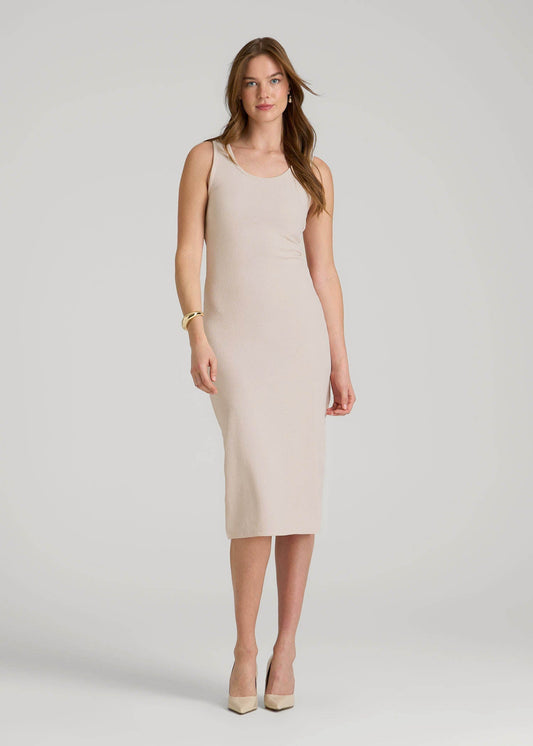 American Tall Women|Men Midi Cross Back Sleeveless Dress for Tall Women in Shell