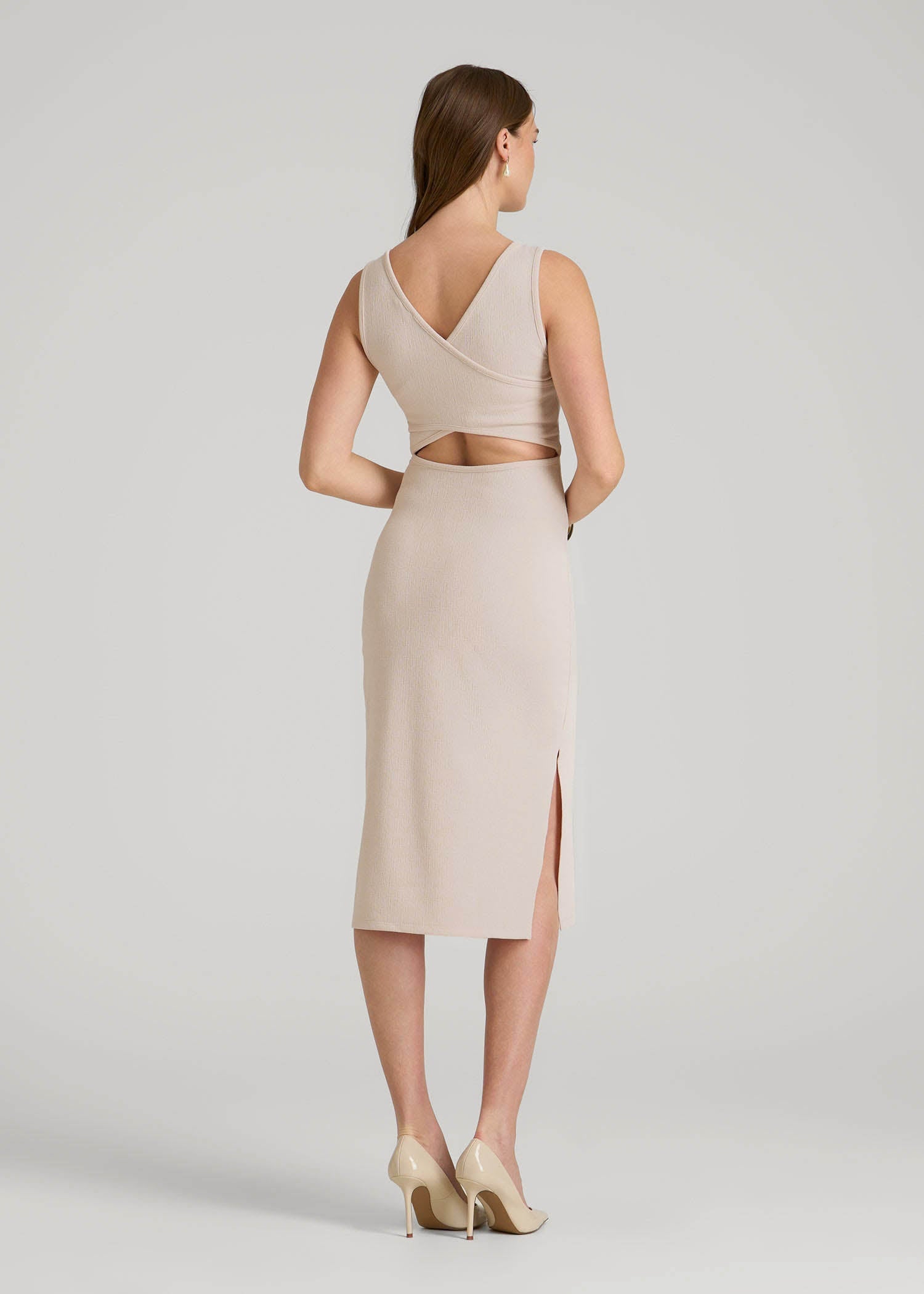 American Tall Women|Men Midi Cross Back Sleeveless Dress for Tall Women in Shell