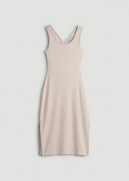 American Tall Women|Men Midi Cross Back Sleeveless Dress for Tall Women in Shell
