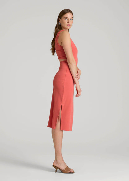 American Tall Women|Men Midi Cross Back Sleeveless Dress for Tall Women in Sunset Coral