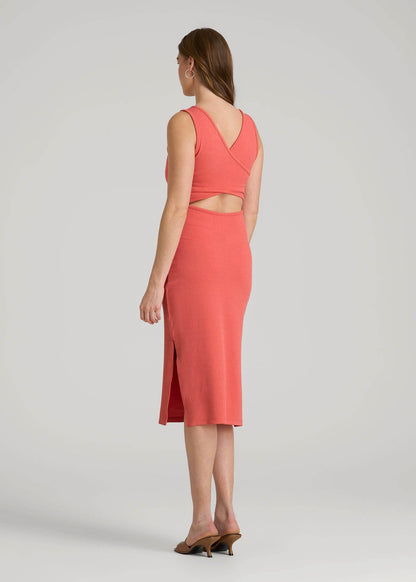 American Tall Women|Men Midi Cross Back Sleeveless Dress for Tall Women in Sunset Coral