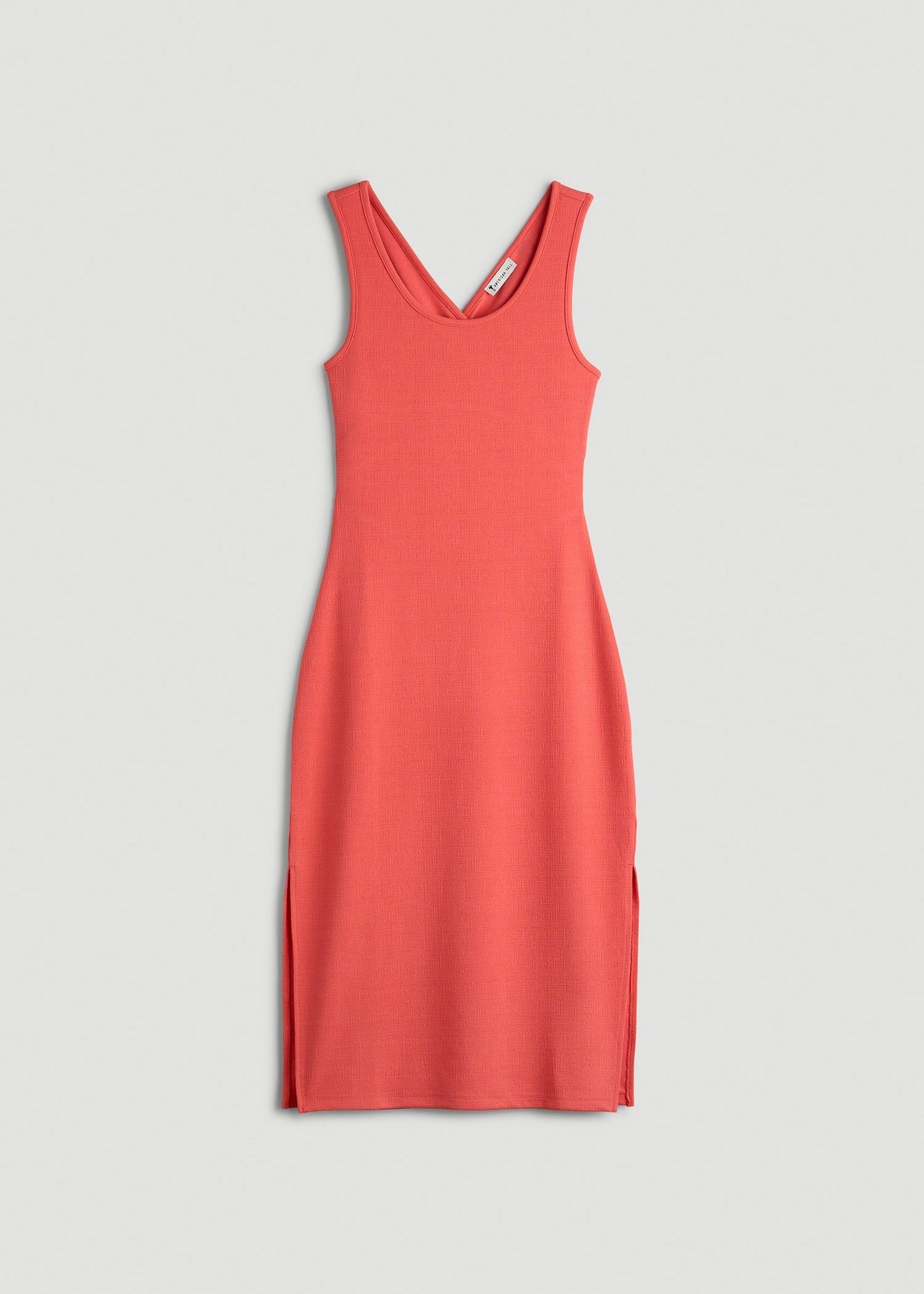 American Tall Women|Men Midi Cross Back Sleeveless Dress for Tall Women in Sunset Coral