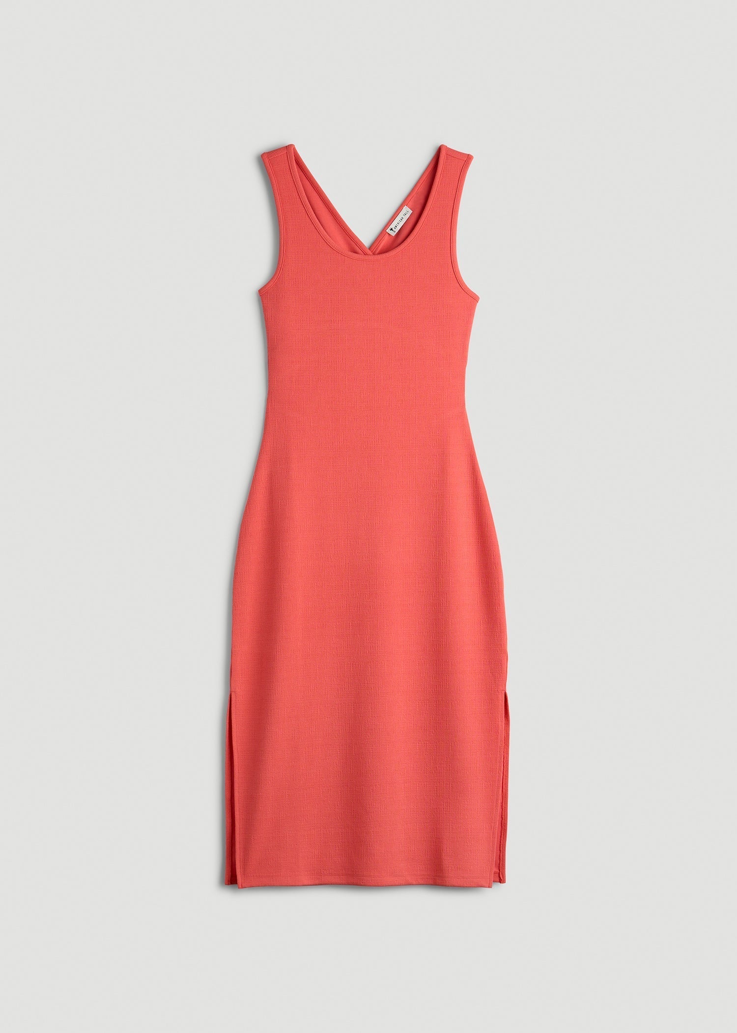 American Tall Women|Men Midi Cross Back Sleeveless Dress for Tall Women in Sunset Coral