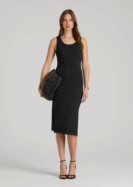 American Tall Women Midi Cross Back Sleeveless Dress for Tall Women in Black