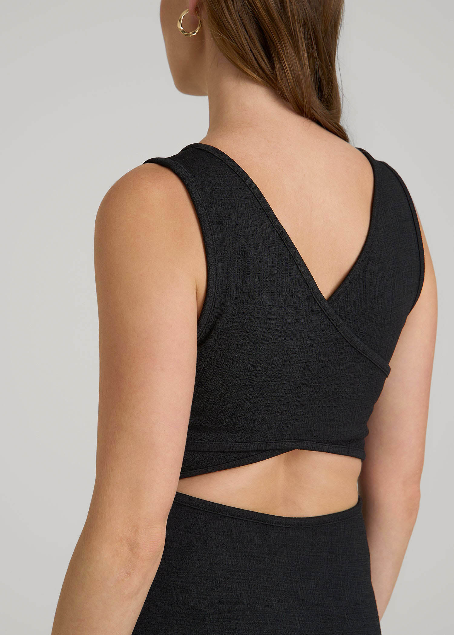 American Tall Women Midi Cross Back Sleeveless Dress for Tall Women in Black