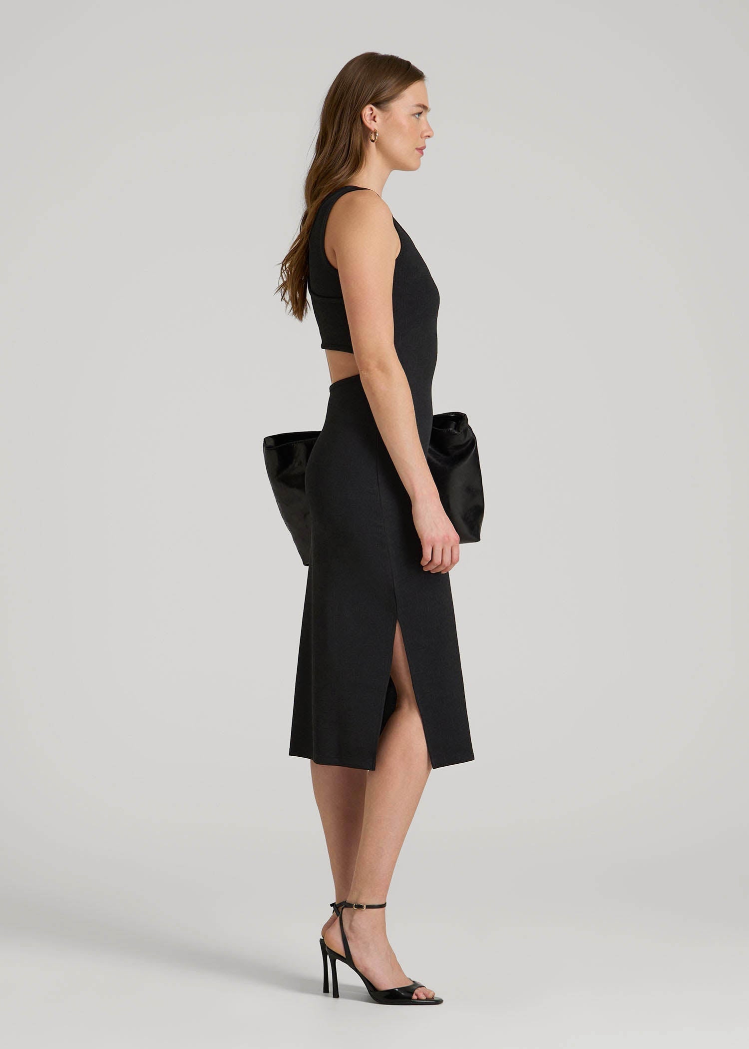 American Tall Women Midi Cross Back Sleeveless Dress for Tall Women in Black