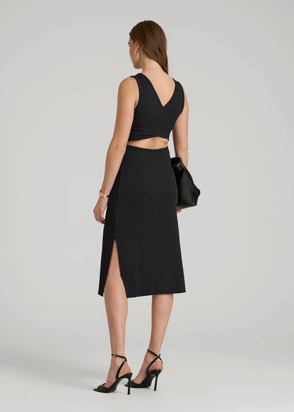 American Tall Women Midi Cross Back Sleeveless Dress for Tall Women in Black