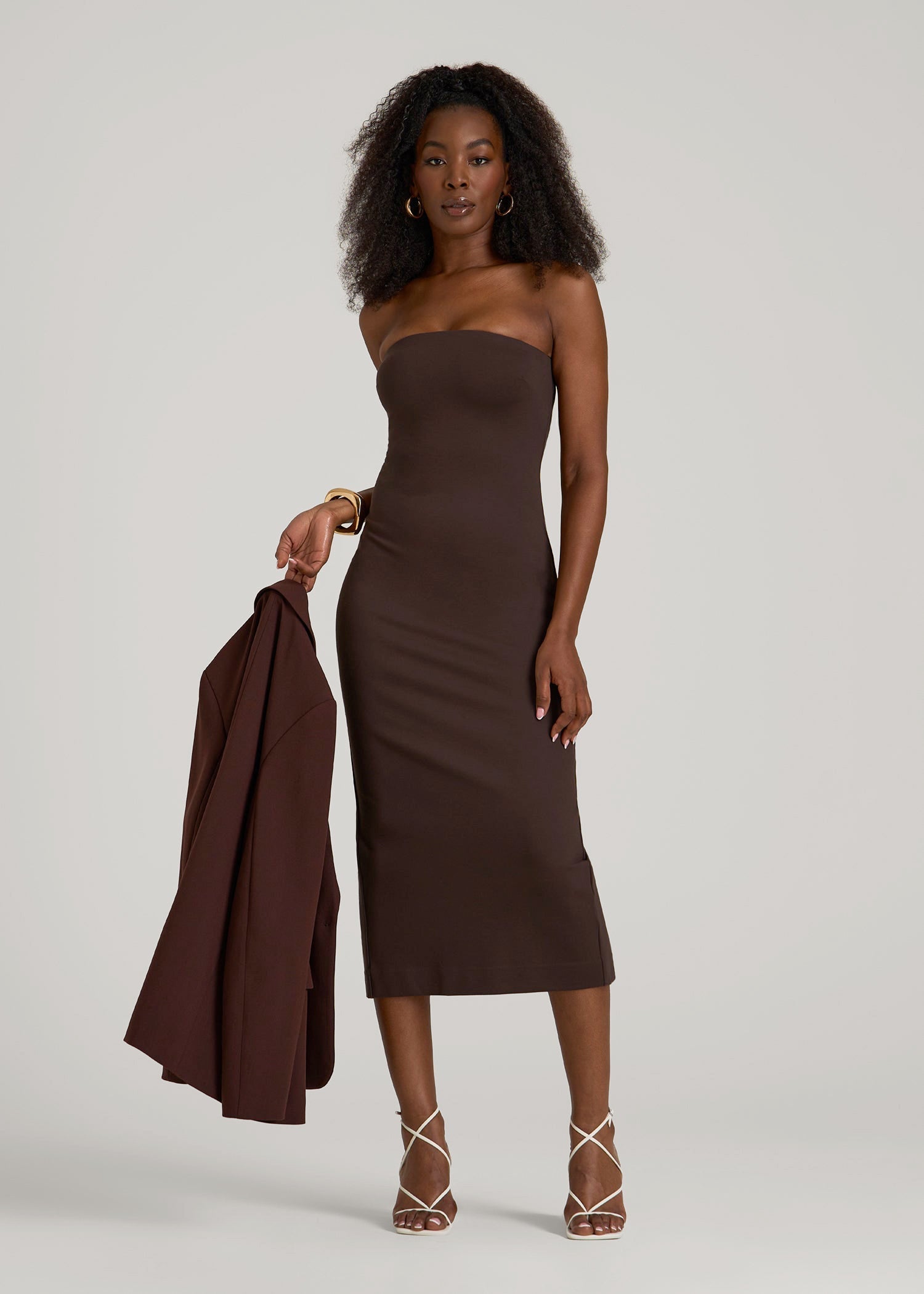 American Tall Women Soft Flex Ponte Fitted Bustier Dress for Tall Women in Espresso