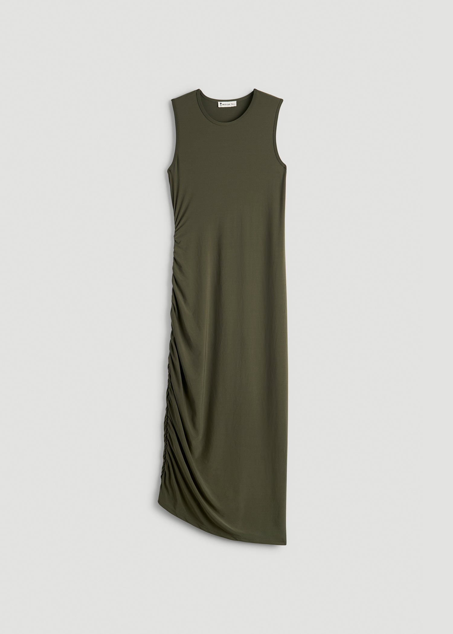 American Tall Women Ruched Jersey Midi Dress for Tall Women in Forest Night