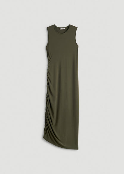 American Tall Women Ruched Jersey Midi Dress for Tall Women in Forest Night