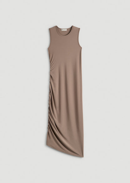 American Tall Women|Men Ruched Jersey Midi Dress for Tall Women in Dark Sand