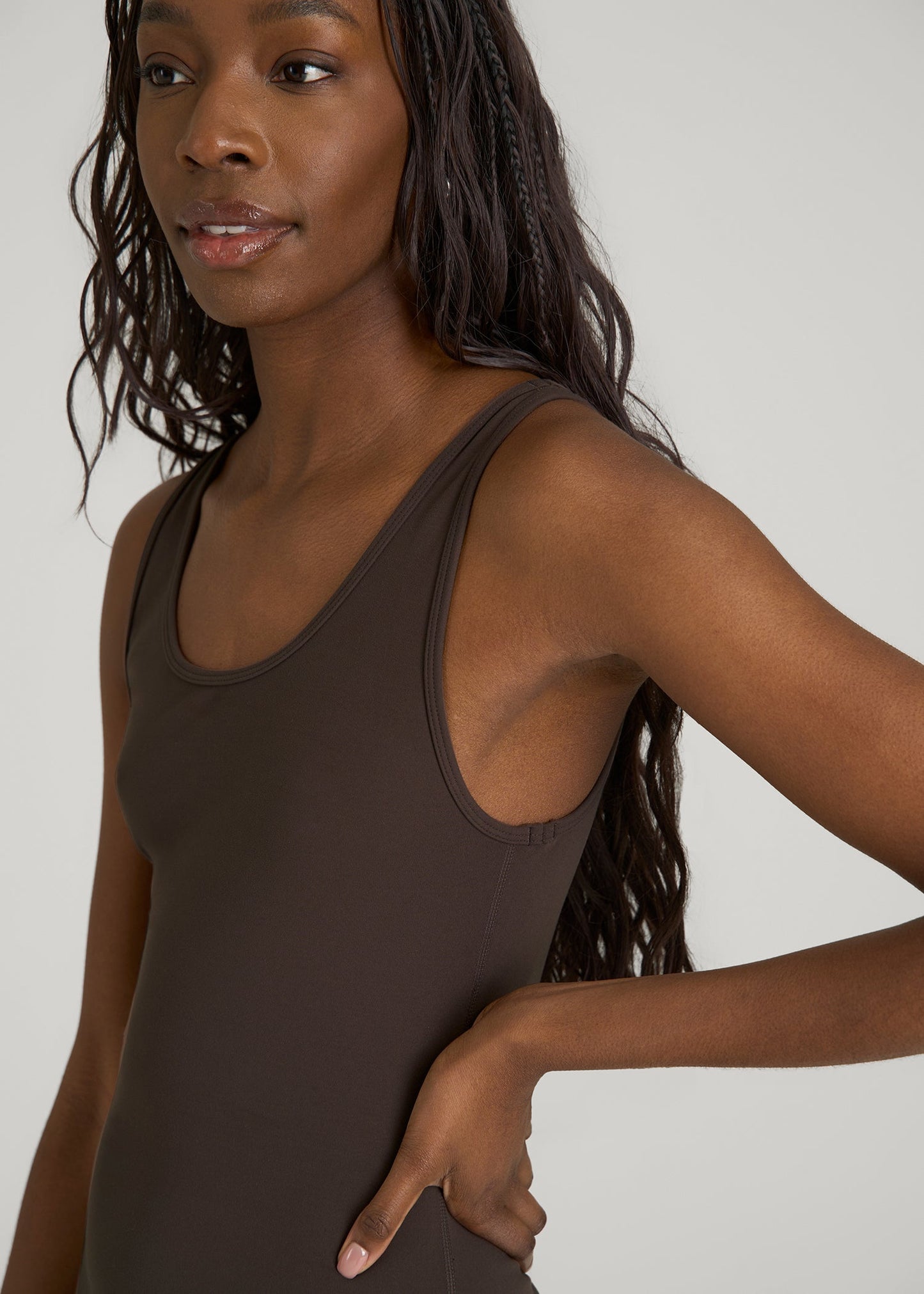 American Tall Women Balance Scoopneck Romper for Tall Women in Espresso
