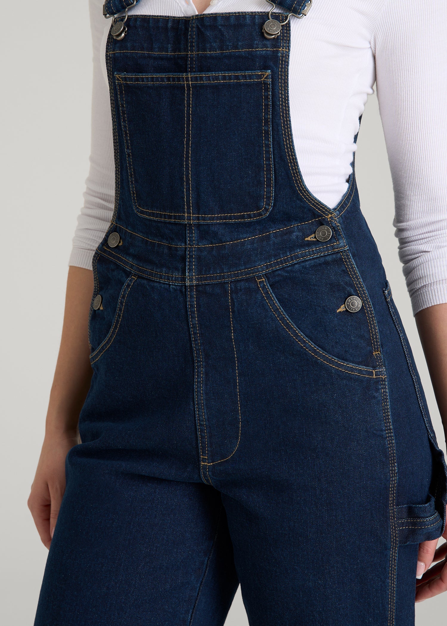 American Tall Women Denim Overalls for Tall Women in Deep Indigo Wash