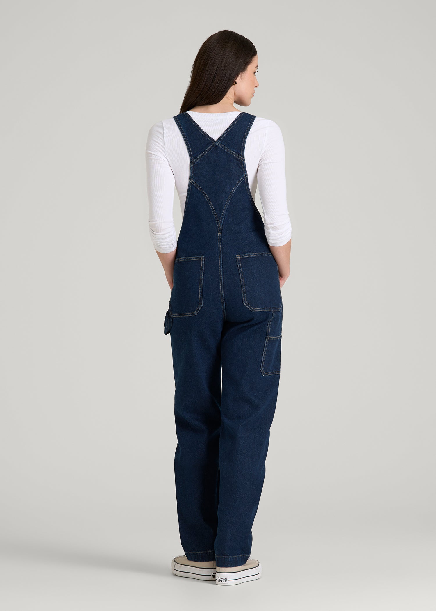 American Tall Women Denim Overalls for Tall Women in Deep Indigo Wash