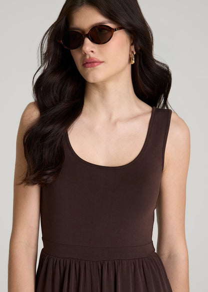 American Tall Women Jersey Tank wide leg jumpsuit with pockets for Tall Women in Espresso