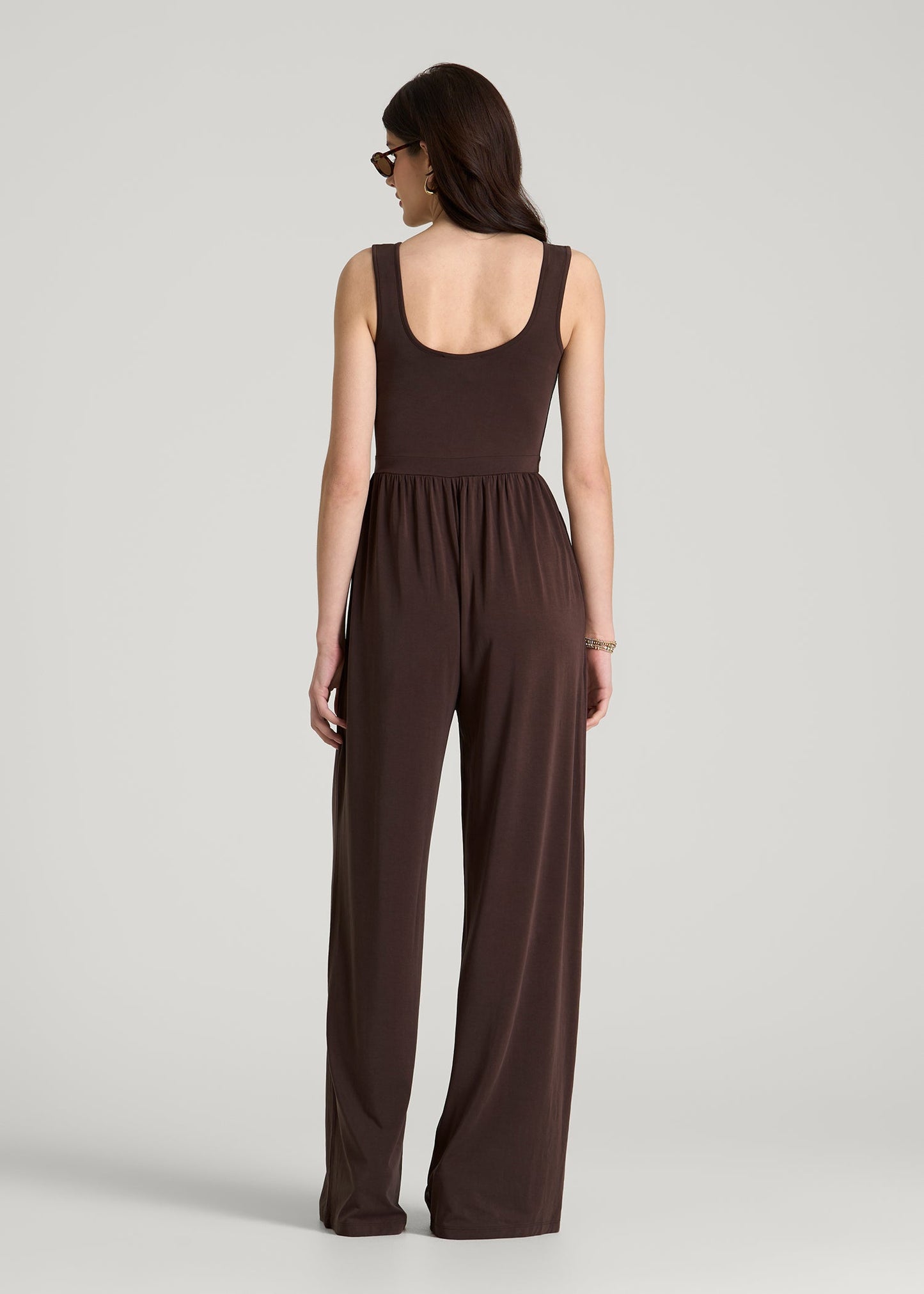 American Tall Women Jersey Tank wide leg jumpsuit with pockets for Tall Women in Espresso